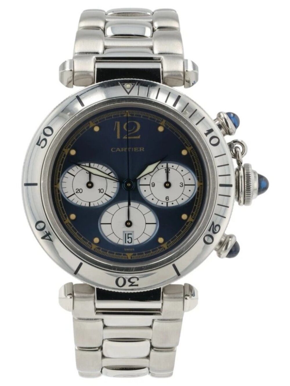 Cartier Pasha Chrono Blue Dial Stainless Steel 38mm Quartz Movement
